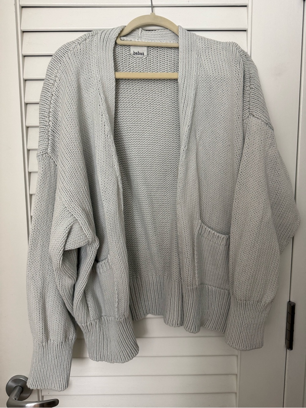 Babaa No 16 Smoked Salt (Light Gray) Open Cardigan with Front Pockets One Size